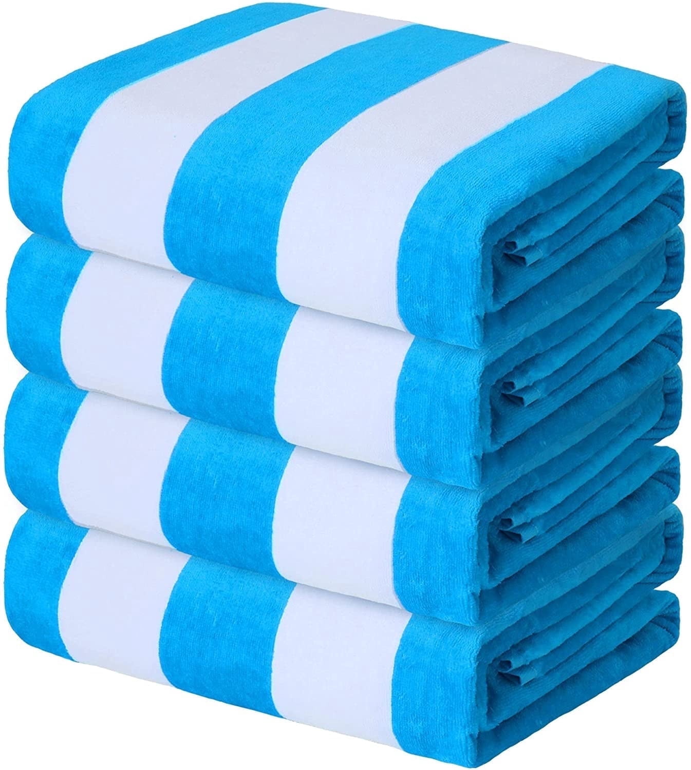 Exclusivo Mezcla 4-Pack Cotton Oversized 35"x70" Cabana Stripe Beach Towels, Super Absorbent Soft Plush Pool Towel, Bath Towel (Blue)