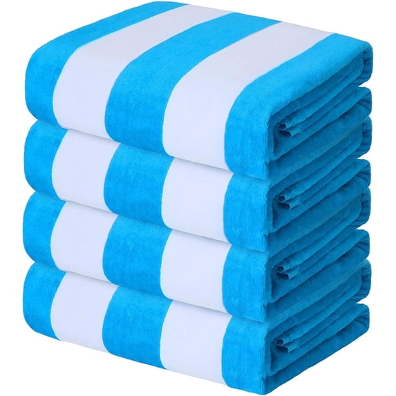Exclusivo Mezcla 4-Pack Cotton Oversized 35"x70" Cabana Stripe Beach Towels, Super Absorbent Soft Plush Pool Towel, Bath Towel (Blue)