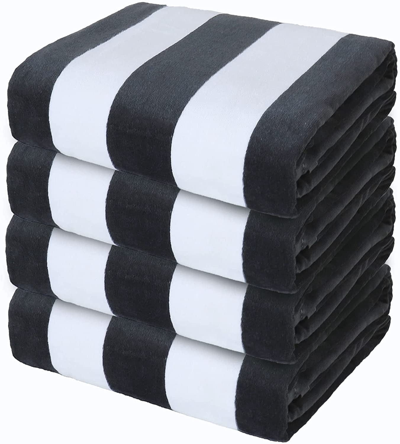 Exclusivo Mezcla 4-Pack Cotton Oversized 35"x70" Cabana Stripe Beach Towels, Super Absorbent Soft Plush Pool Towel, Bath Towel (Charcoal Grey)