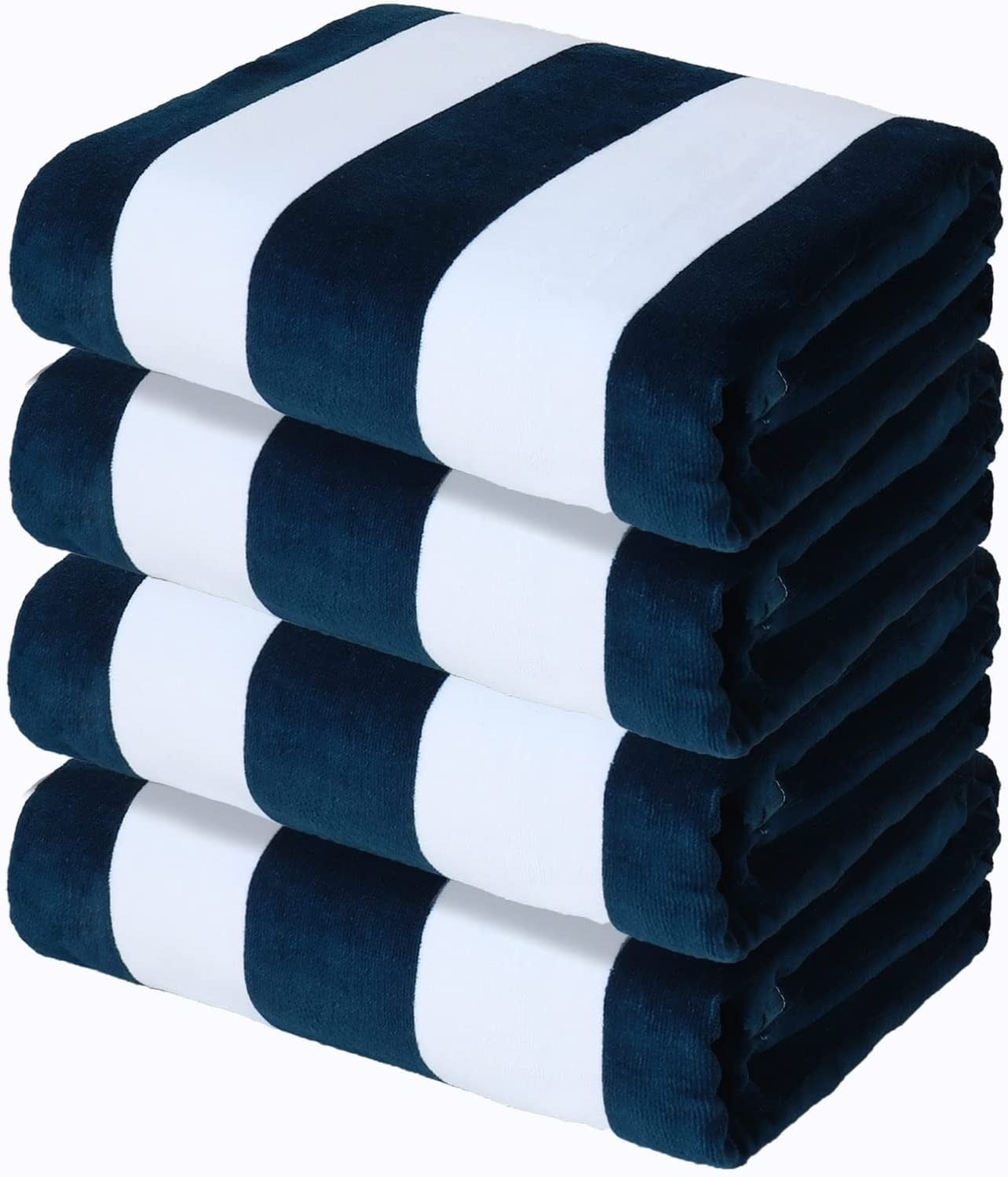 Exclusivo Mezcla 4-Pack Cotton Oversized 35"x70" Cabana Stripe Beach Towels Super Absorbent Soft Plush Pool Towel Bath Towel Dark Navy