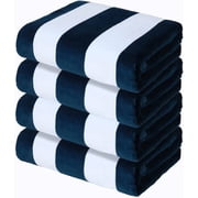 Exclusivo Mezcla 4-Pack Cotton Oversized 35"x70" Cabana Stripe Beach Towels, Super Absorbent Soft Plush Pool Towel, Bath Towel Dark Navy