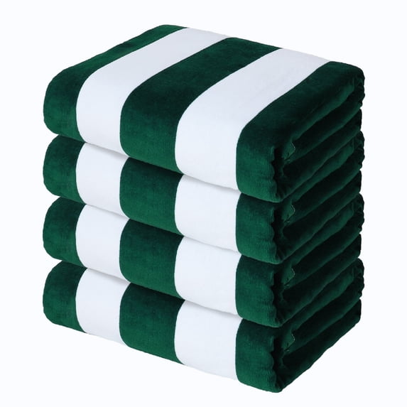 Exclusivo Mezcla 4-Pack Cotton Oversized 35"x70" Cabana Stripe Beach Towels, Super Absorbent Soft Plush Pool Towel, Bath Towel (Forest Green)