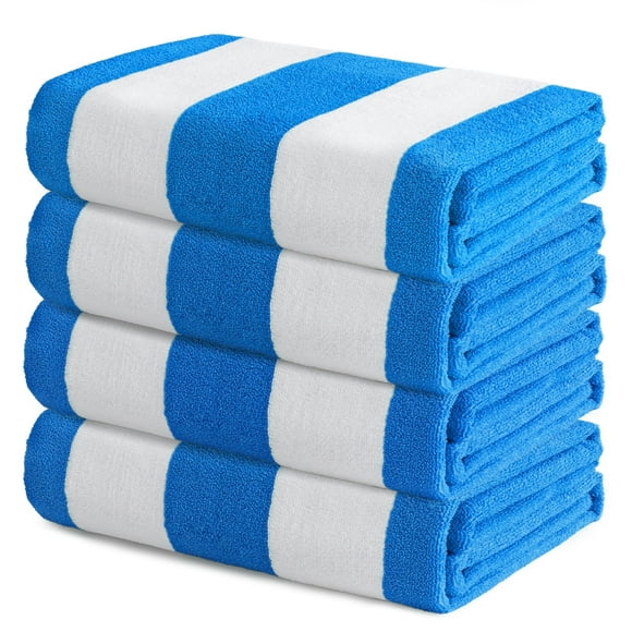Exclusivo Mezcla 4-Pack Large Cabana Stripe Lightweight Soft Microfiber Beach Towels, Highly Absorbent Travel Pool Towel(Blue,30"x60")