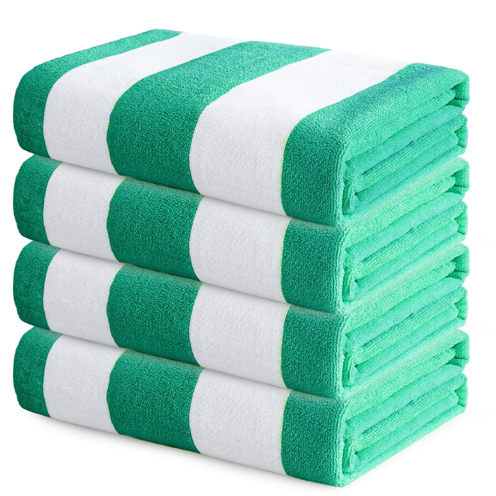 Exclusivo Mezcla 4-Pack Large Cabana Stripe Lightweight Soft Microfiber Beach Towels, Highly Absorbent Travel Pool Towel(Caribbean Green,30"x60")