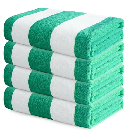 Exclusivo Mezcla 4-Pack Large Cabana Stripe Lightweight Soft Microfiber Beach Towels, Highly Absorbent Travel Pool Towel(Caribbean Green,30"x60")