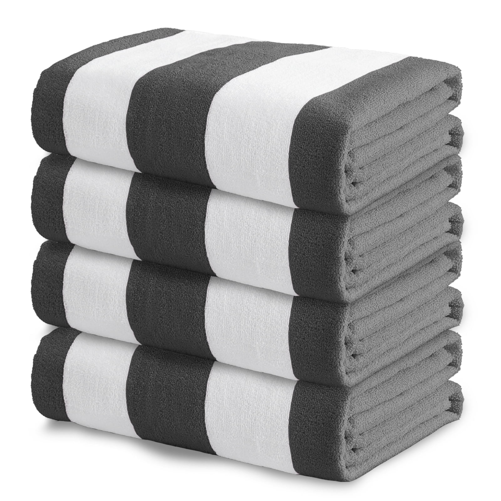 Exclusivo Mezcla 4-Pack Large Cabana Stripe Lightweight Soft Microfiber Beach Towels, Highly Absorbent Travel Pool Towel(Grey,30"x60")