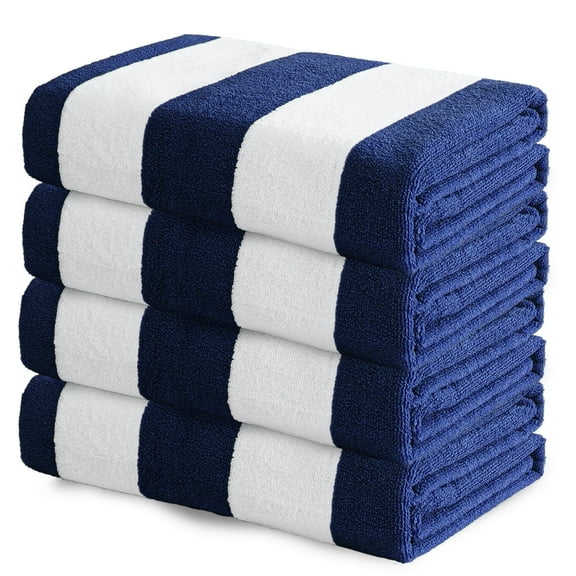 Exclusivo Mezcla 4-Pack Large Cabana Stripe Lightweight Soft Microfiber Beach Towels, Highly Absorbent Travel Pool Towel(Navy,30"x60")