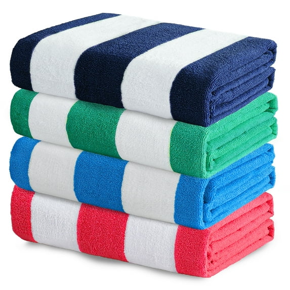 Exclusivo Mezcla 4-Pack Large Cabana Stripe Lightweight Soft Microfiber Beach Towels, Highly Absorbent Travel Pool Towel(Navy/Blue/Pink/Caribbean Green,30"x60")