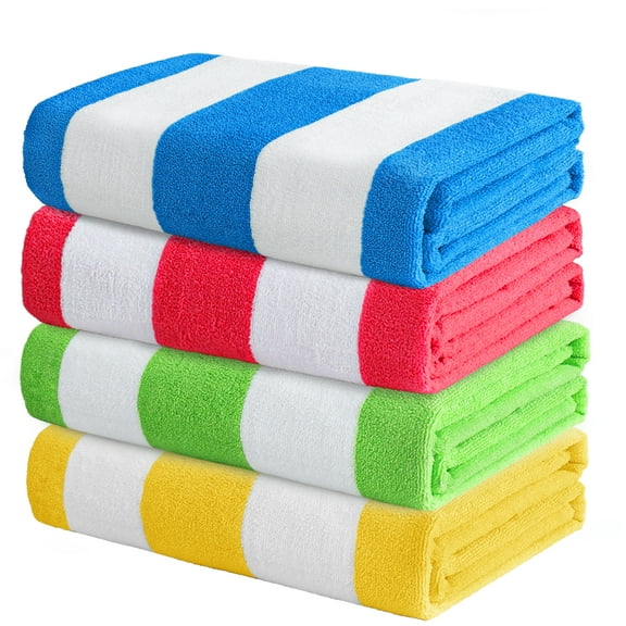 Exclusivo Mezcla 4-Pack Large Cabana Stripe Lightweight Soft Microfiber Beach Towels, Highly Absorbent Travel Pool Towel(Pink/Green/Blue/Yellow,30"x60")