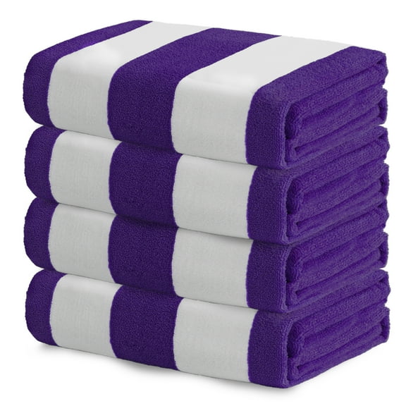 Exclusivo Mezcla 4-Pack Large Cabana Stripe Lightweight Soft Microfiber Beach Towels, Highly Absorbent Travel Pool Towel(Purple,30"x60")