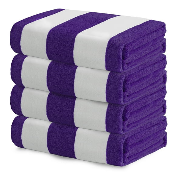 Exclusivo Mezcla 4-Pack Large Cabana Stripe Lightweight Soft Microfiber Beach Towels, Highly Absorbent Travel Pool Towel(Purple,30"x60")