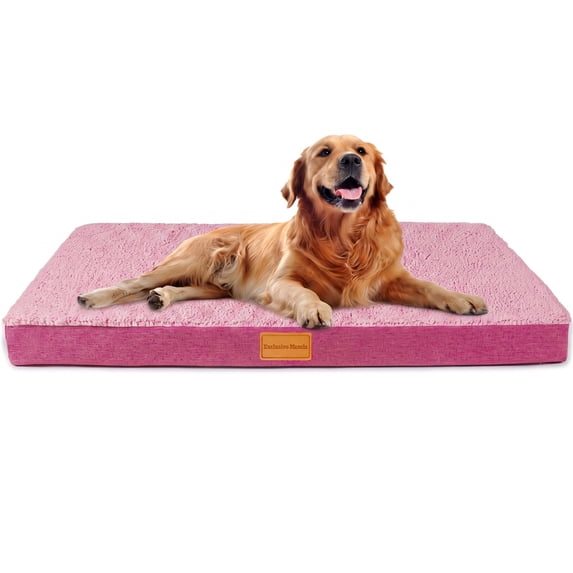 Exclusivo Mezcla Large Dog Bed with Removable and Washable Cover 42"x28", Orthopedic Pet Bed for Crates, Non-Slip Bottom and Waterproof Liner, Pink