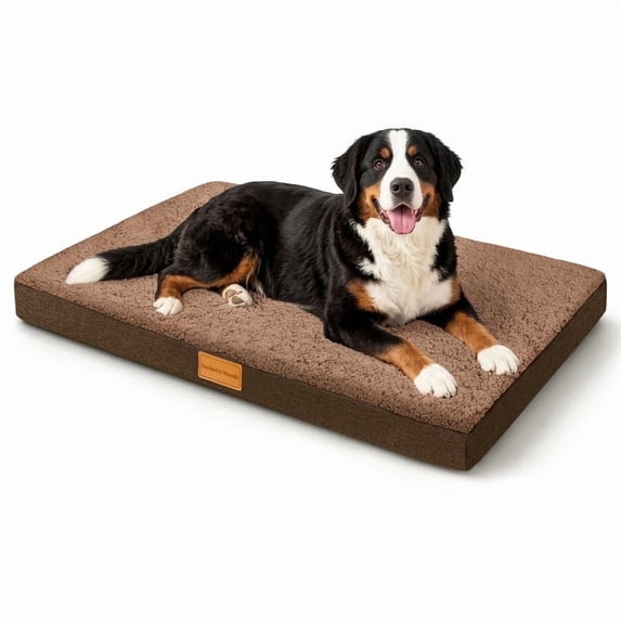 Exclusivo Mezcla Large Dog Bed with Removable and Washable Cover 48"x30", Orthopedic Pet Bed for Crates, Non-Slip Bottom and Waterproof Liner, Brown