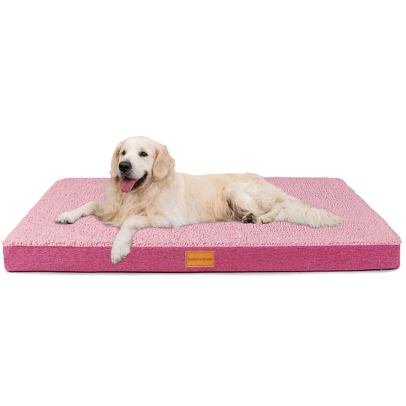 Exclusivo Mezcla Large Dog Bed with Removable and Washable Cover 48"x30", Orthopedic Pet Bed for Crates, Non-Slip Bottom and Waterproof Liner, Pink