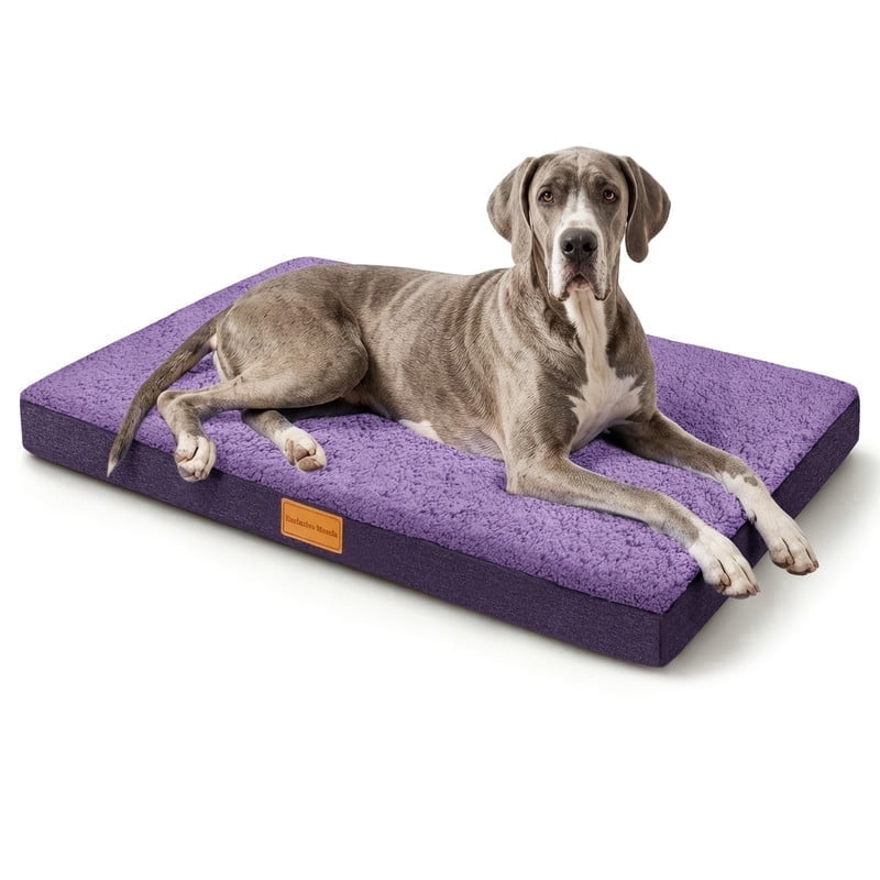 Exclusivo Mezcla Extra Large Dog Bed with Removable and Washable Cover, Orthopedic Pet Bed for Crates, Non-Slip Bottom and Waterproof Liner, 56"×40", Purple