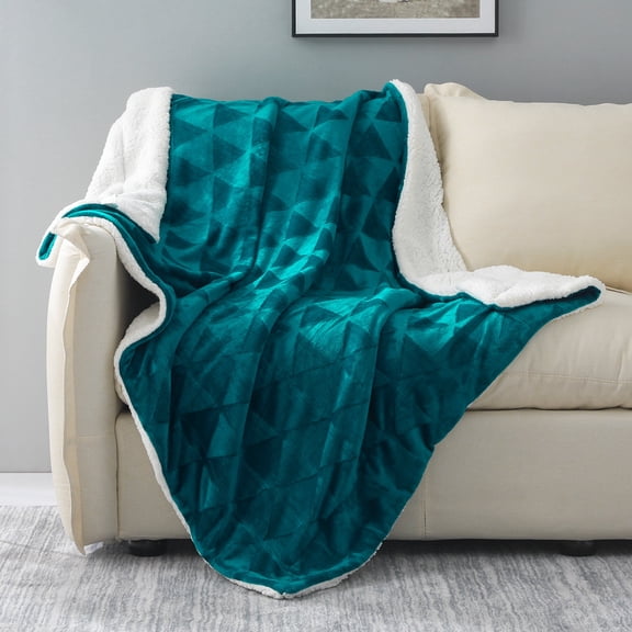 Exclusivo Mezcla 50" x 70" Large Throw Blanket, Reversible Brushed Flannel Fleece Plush Sherpa Blanket(Teal)