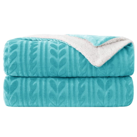 Exclusivo Mezcla 50"x70" Sherpa Fleece Throw Blanket, Reversible Velvet Plush Blankets and Soft Throws for Couch, Sofa, Bed, Super Cozy Thick and Warm, Aqua Blue