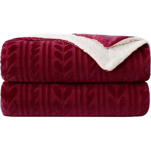 Exclusivo Mezcla 50"x70" Sherpa Fleece Throw Blanket, Reversible Velvet Plush Blankets and Soft Throws for Couch, Sofa, Bed, Super Cozy Thick and Warm, Deep Red