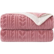 Exclusivo Mezcla 50"x70" Sherpa Fleece Throw Blanket, Reversible Velvet Plush Blankets and Soft Throws for Couch, Sofa, Bed, Super Cozy Thick and Warm, Dusty Pi