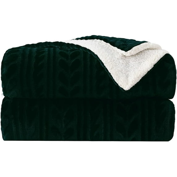 Exclusivo Mezcla 50"x70" Sherpa Fleece Throw Blanket, Reversible Velvet Plush Blankets and Soft Throws for Couch, Sofa, Bed, Super Cozy Thick and Warm, Forest Green
