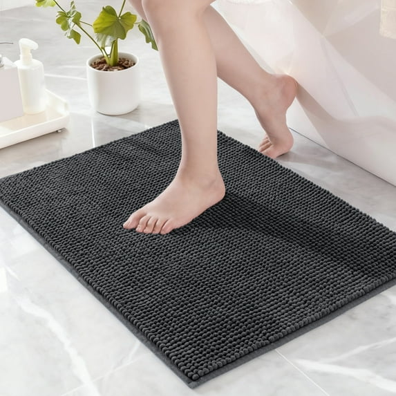 Exclusivo Mezcla Bathroom Rugs Mat 17x24, Extra Soft Absorbent Chenille Bath Rugs Mat, Quick Dry, Machine Washable Bath Mats for Bathroom Floor, Shower, Home Decor, Grey