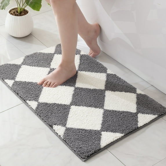 Exclusivo Mezcla Bathroom Rugs Mat 17x24, Extra Soft Non Slip Absorbent Water Microfiber Bath Rugs, Machine Washable Quick Dry Bath Mats for Bathroom Floor, Shower, Home Decor, Checkered Grey