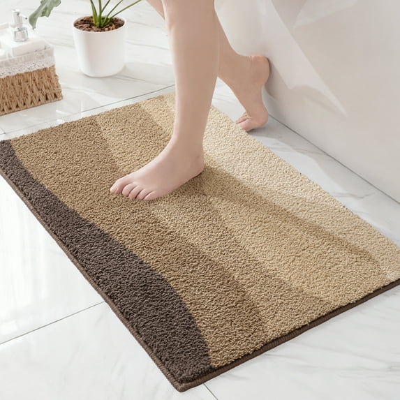 Exclusivo Mezcla Bathroom Rugs Mat 17x24, Extra Soft Non Slip Absorbent Water Microfiber Bath Rugs, Machine Washable Quick Dry Bath Mats for Bathroom Floor, Shower, Home Decor, Waved Camel