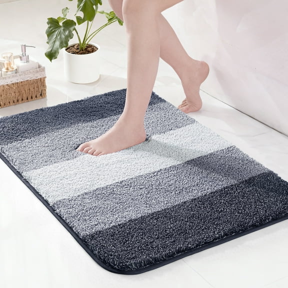 Exclusivo Mezcla Bathroom Rugs Mat 17x24, Extra Soft Non Slip Absorbent Water Microfiber Bath Rugs, Machine Washable Quick Dry Bath Mats for Bathroom Floor, Shower, Home Decor, Gradient Navy Blue