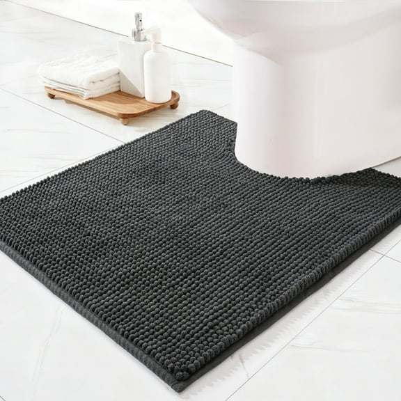 Exclusivo Mezcla Toilet Rugs U-Shaped 20x24, Extra Soft Absorbent Chenille Bath Rugs Mat, Quick Dry, Machine Washable Bath Mats for Toilet, Grey