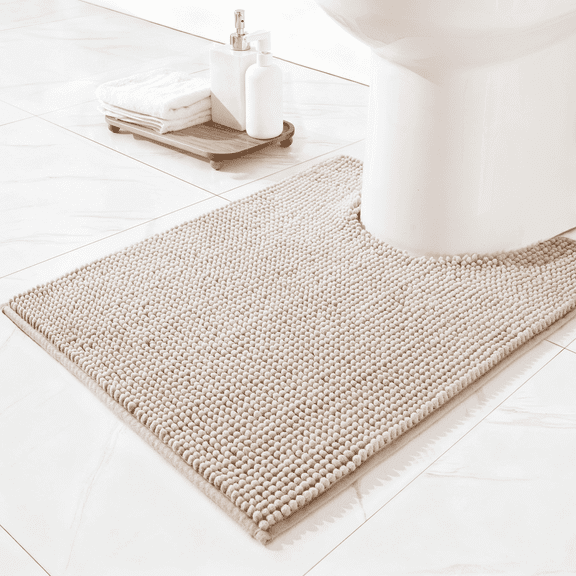 Exclusivo Mezcla Toilet Rugs U-Shaped 20x24, Extra Soft Absorbent Chenille Bath Rugs Mat, Quick Dry, Machine Washable Bath Mats for Toilet, Camel