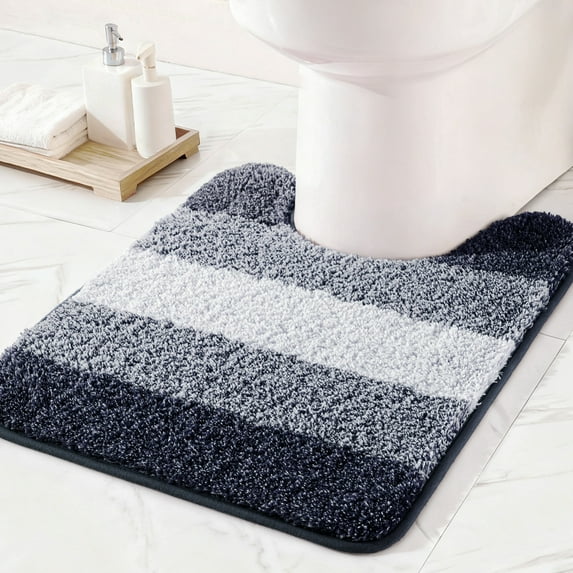 Exclusivo Mezcla Toilet Rugs U-Shaped 20x24, Extra Soft Non Slip Absorbent Water Microfiber Bath Rugs, Machine Washable Quick Dry Bath Mats for Toilet, Gradient Navy Blue