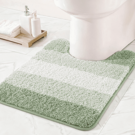 Exclusivo Mezcla Toilet Rugs U-Shaped 20x24, Extra Soft Non Slip Absorbent Water Microfiber Bath Rugs, Machine Washable Quick Dry Bath Mats for Toilet, Gradient Green