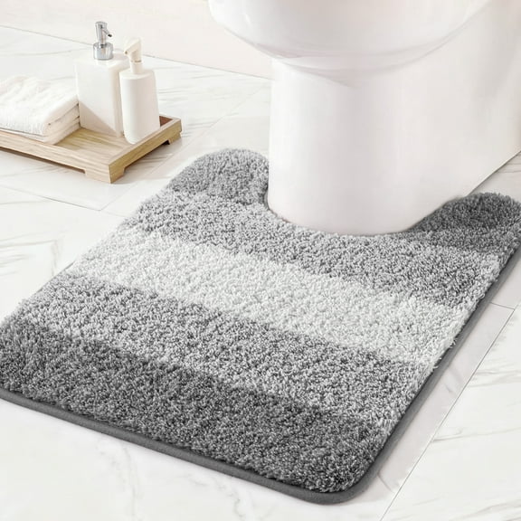 Exclusivo Mezcla Toilet Rugs U-Shaped 20x24, Extra Soft Non Slip Absorbent Water Microfiber Bath Rugs, Machine Washable Quick Dry Bath Mats for Toilet, Gradient Grey
