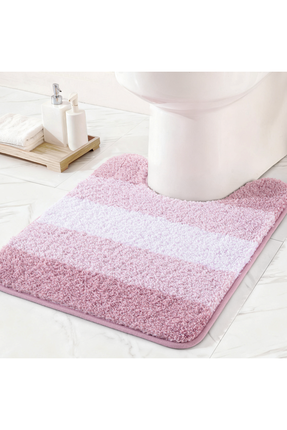 Toilet Rugs U-Shaped 20x24, Extra Soft Non Slip Absorbent Water Microfiber Bath Rugs, Machine Washable Quick Dry Bath Mats for Toilet, Gradient Pink