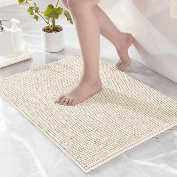 Exclusivo Mezcla Bathroom Rugs Mat 20x30, Extra Soft Absorbent Chenille Bath Rugs Mat, Quick Dry, Machine Washable Bath Mats for Bathroom Floor, Shower, Home Decor, Ivory