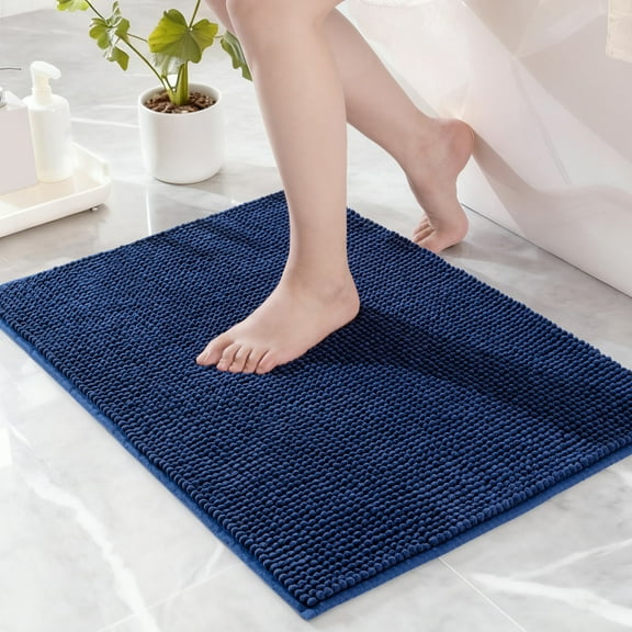 Exclusivo Mezcla Bathroom Rugs Mat 20x30, Extra Soft Absorbent Chenille Bath Rugs Mat, Quick Dry, Machine Washable Bath Mats for Bathroom Floor, Shower, Home Decor, Navy Blue