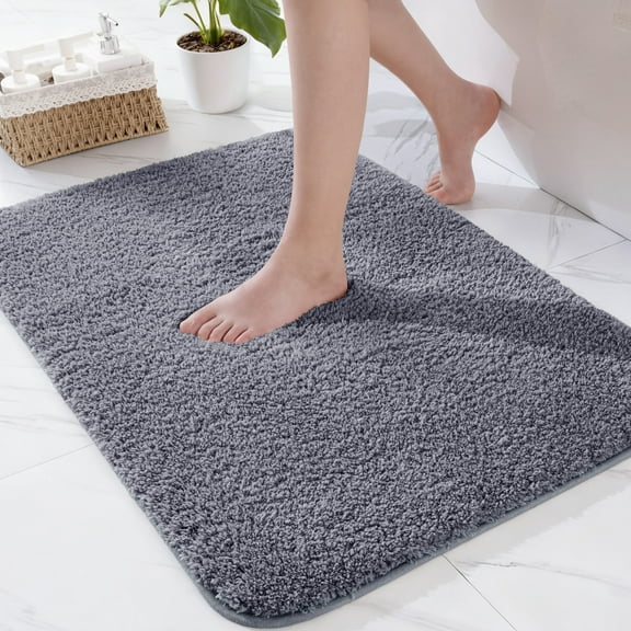 Exclusivo Mezcla Bathroom Rugs Mat 20x30, Extra Soft Non Slip Absorbent Water Microfiber Bath Rugs, Machine Washable Quick Dry Bath Mats for Bathroom Floor, Shower, Home Decor, Solid Grey