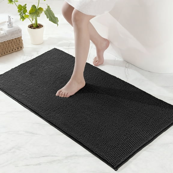 Exclusivo Mezcla Bathroom Rugs Mat 24x36, Extra Soft Absorbent Chenille Bath Rugs Mat, Quick Dry, Machine Washable Bath Mats for Bathroom Floor, Shower, Home Decor, Black