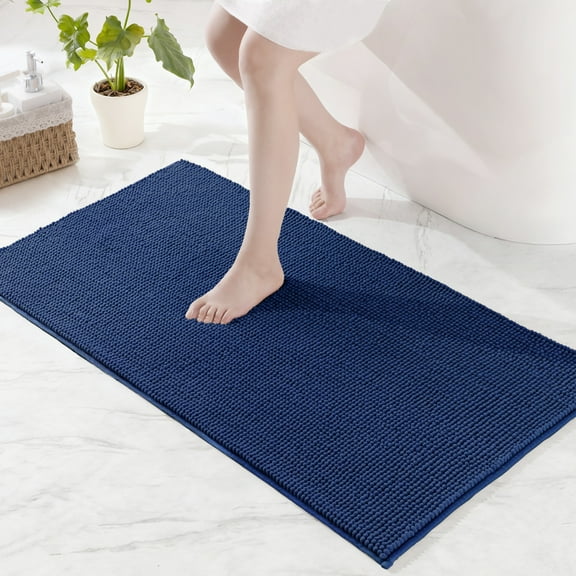 Exclusivo Mezcla Bathroom Rugs Mat 24x36, Extra Soft Absorbent Chenille Bath Rugs Mat, Quick Dry, Machine Washable Bath Mats for Bathroom Floor, Shower, Home Decor, Navy Blue