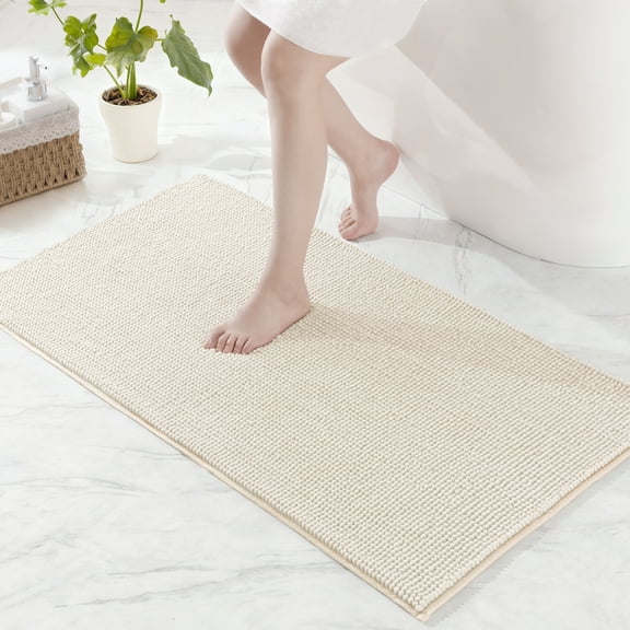 Exclusivo Mezcla Bathroom Rugs Mat 24x36, Extra Soft Absorbent Chenille Bath Rugs Mat, Quick Dry, Machine Washable Bath Mats for Bathroom Floor, Shower, Home Decor, Ivory