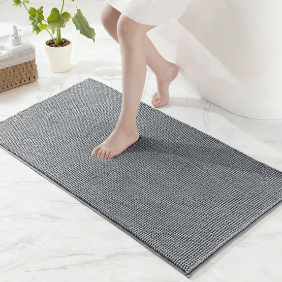 Exclusivo Mezcla Bathroom Rugs Mat 24x47, Extra Soft Absorbent Chenille Bath Rugs Mat, Quick Dry, Machine Washable Bath Mats for Bathroom Floor, Shower, Home Decor, Light Grey