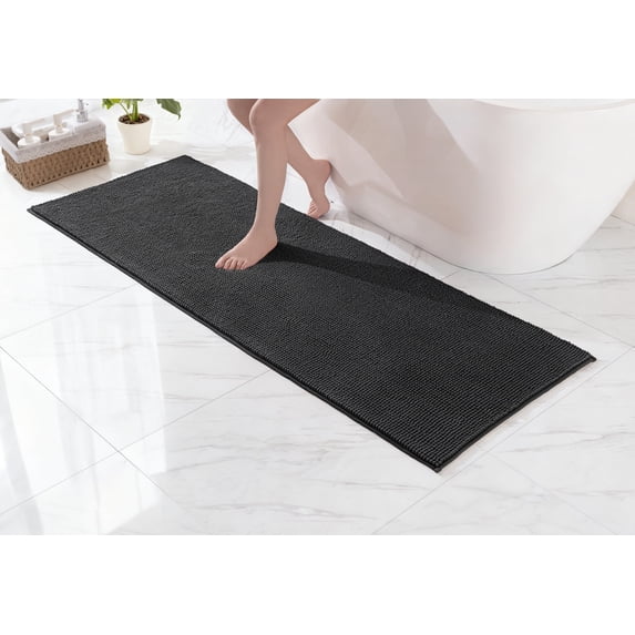 Exclusivo Mezcla Bathroom Rugs Mat 24x70, Extra Soft Absorbent Chenille Bath Rugs Mat, Quick Dry, Machine Washable Bath Mats for Bathroom Floor, Shower, Home Decor, Black