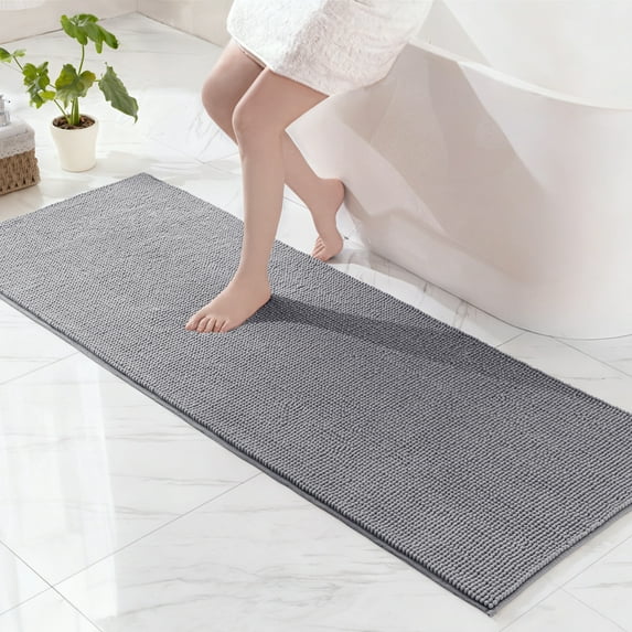 Exclusivo Mezcla Bathroom Rugs Mat 24x70, Extra Soft Absorbent Chenille Bath Rugs Mat, Quick Dry, Machine Washable Bath Mats for Bathroom Floor, Shower, Home Decor, Light Grey