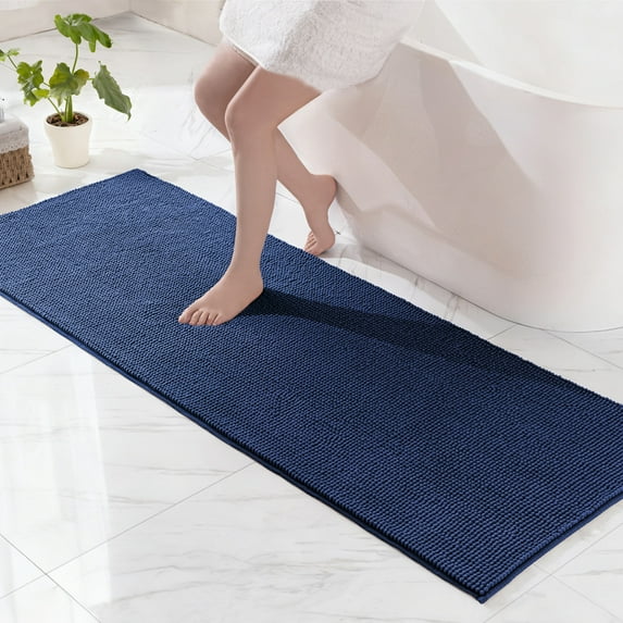 Exclusivo Mezcla Bathroom Rugs Mat 24x70, Extra Soft Absorbent Chenille Bath Rugs Mat, Quick Dry, Machine Washable Bath Mats for Bathroom Floor, Shower, Home Decor, Navy Blue