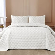 Exclusivo Mezcla Bed Quilt Set King Size for All Season, Stitched Pattern Quilted Bedspread/ Bedding Set/ Coverlet with 2 Pillow shams, Lightweight and Soft, White
