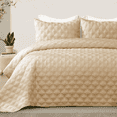 thumbnail image 1 of Exclusivo Mezcla Bed Quilt Set King Size for All Seasons, Stitched Pattern Quilted Bedspread/ Bedding Set/ Coverlet with 2 Pillow shams, Lightweight and Soft, Camel, 1 of 7