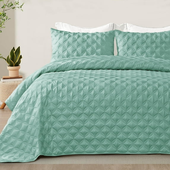 Exclusivo Mezcla Bed Quilt Set King Size for All Seasons, Stitched Pattern Quilted Bedspread/ Bedding Set/ Coverlet with 2 Pillow shams, Lightweight and Soft, Turquoise