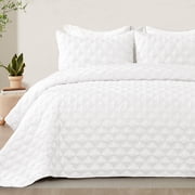 Exclusivo Mezcla Bed Quilt Set King Size for All Seasons, Stitched Pattern Quilted Bedspread/ Bedding Set/ Coverlet with 2 Pillow shams, Lightweight and Soft, White