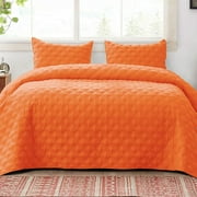 Exclusivo Mezcla Bed Quilt Set Queen Size for All Seasons, Stitched Pattern Quilted Bedspread/ Bedding Set/ Coverlet with 2 Pillow shams, Lightweight and Soft, Orange