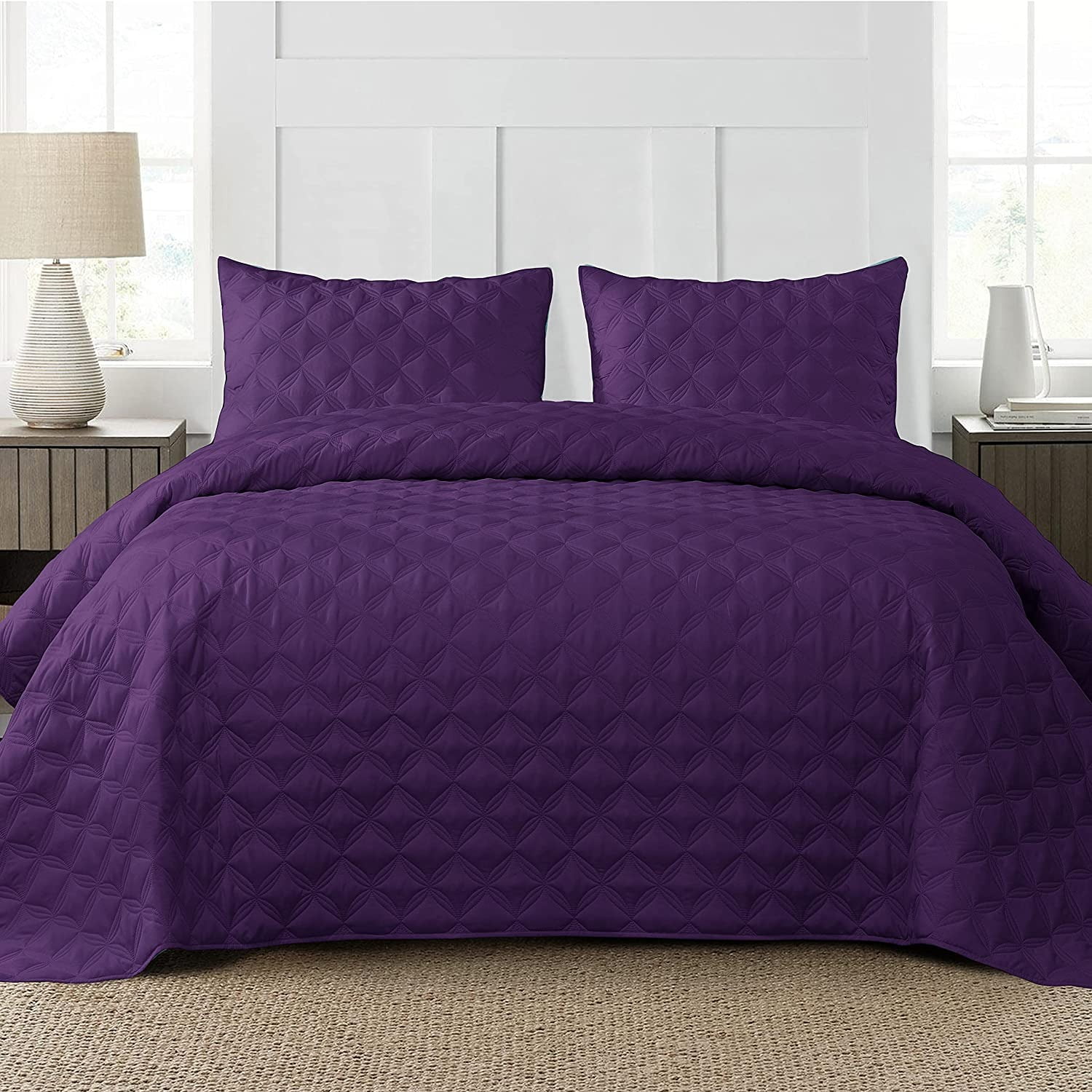 Exclusivo Mezcla Bed Quilt Set Queen Size for All Seasons, Stitched Pattern Quilted Bedspread ...